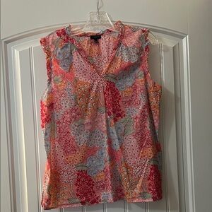 Talbots Vibrant Floral Blouse - Pink and Gray